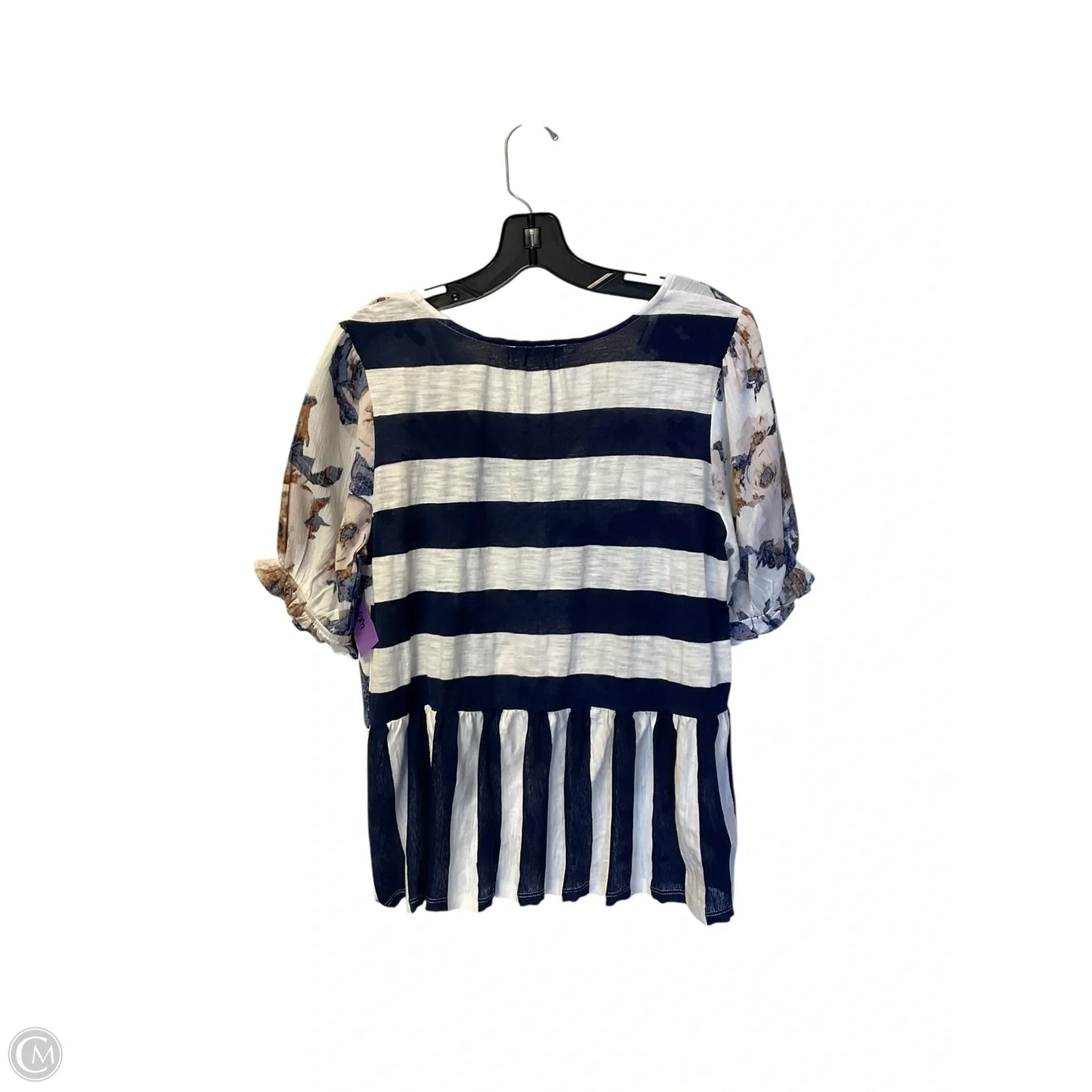 Top Short Sleeve By Mystree In Blue & Cream, Size: S