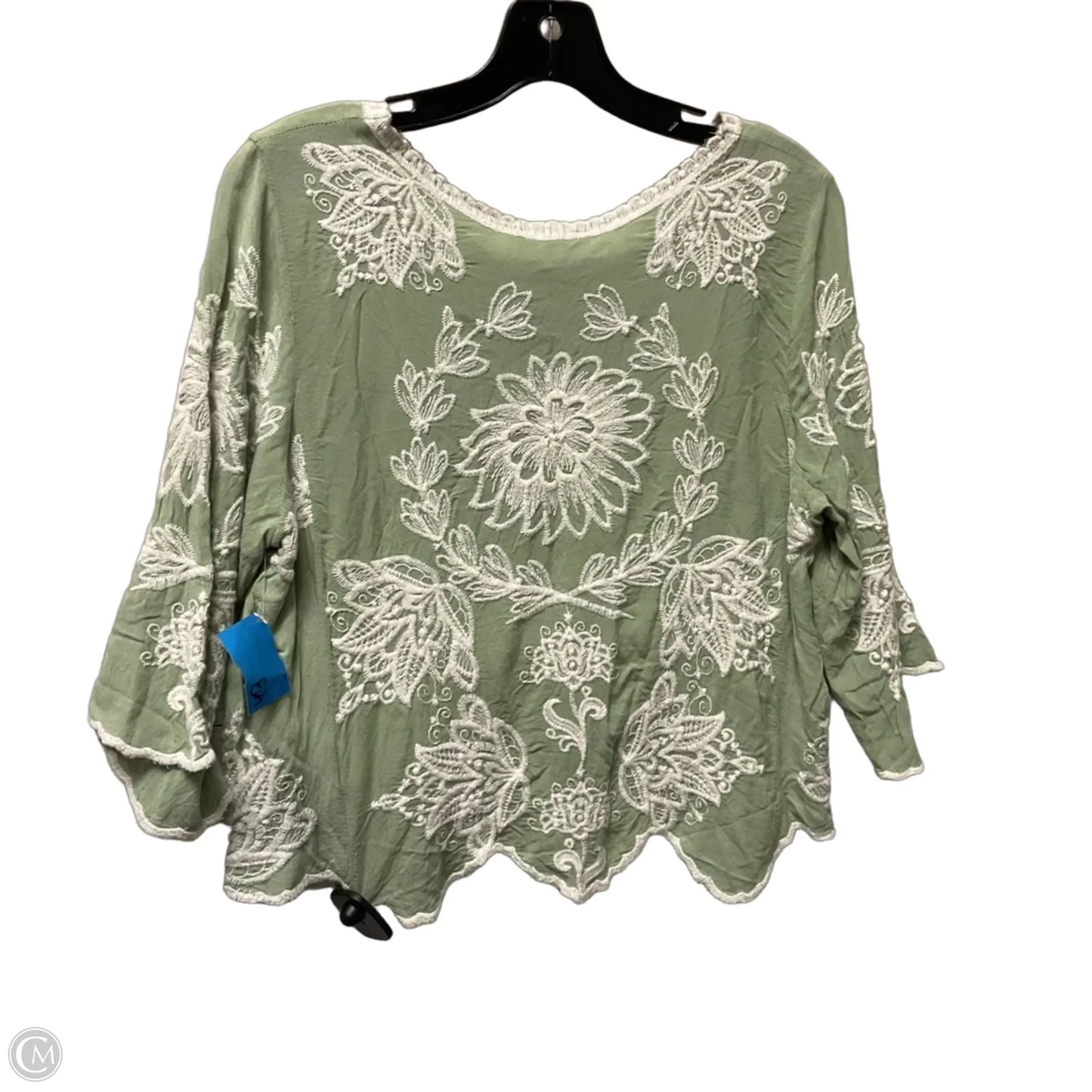 Top 3/4 Sleeve By Solitaire In Green & White, Size: Xl