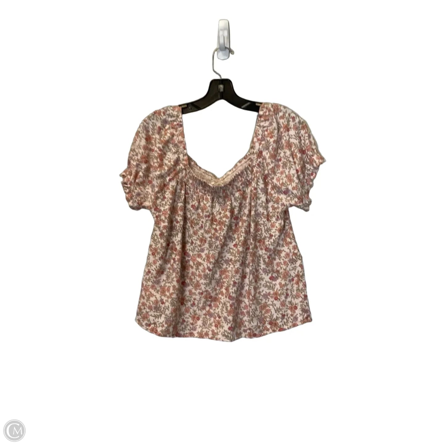Top Short Sleeve By Lucky Brand In Floral Print, Size: L