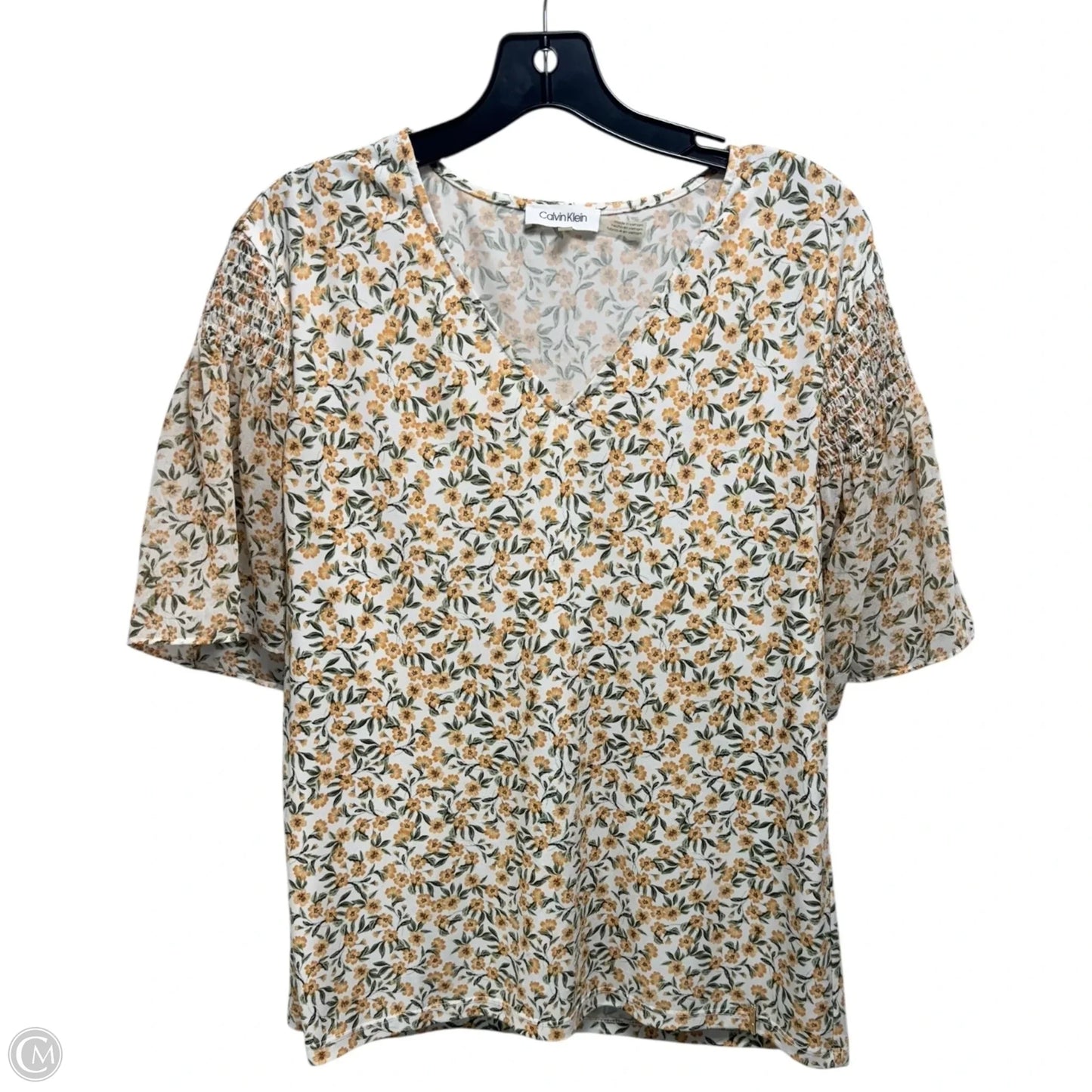 Top Short Sleeve By Calvin Klein In Floral Print, Size: M