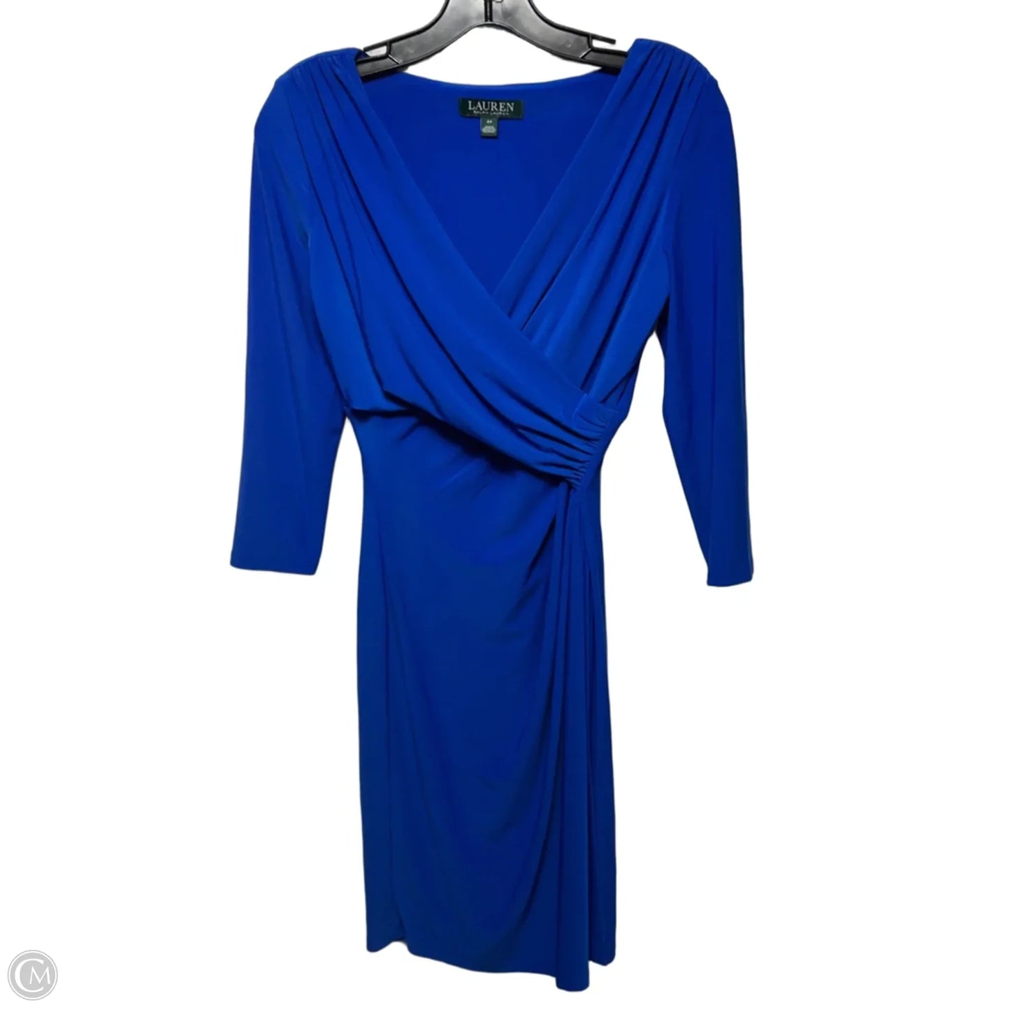 Petite 3/4-Sleeve Ruched Jersey Dress By Lauren By Ralph Lauren In Blue, Size: 4p