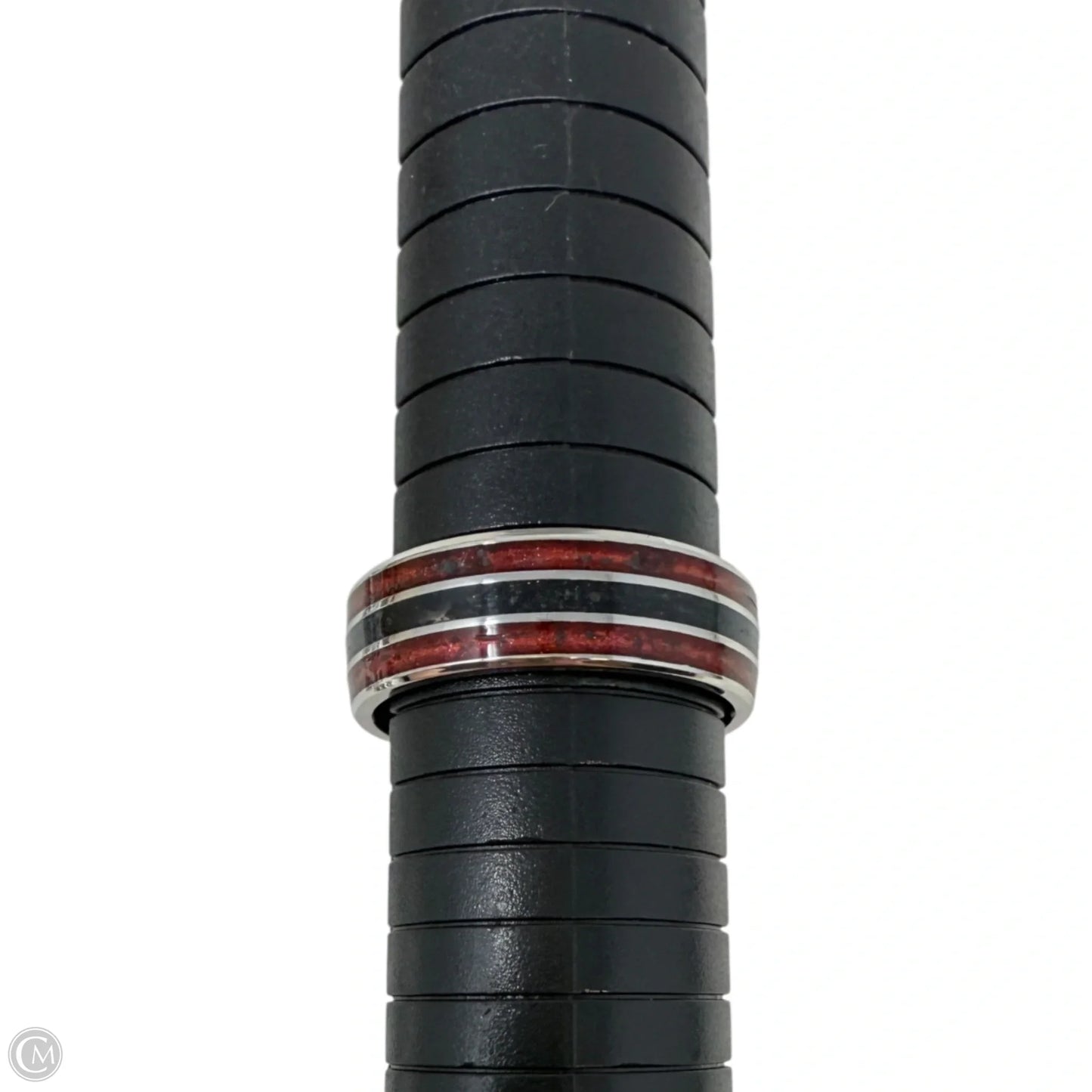 Crushed Garnet & Black Quartz Band Ring, Size: 12