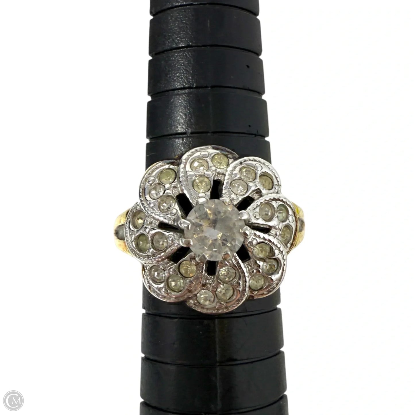 Vintage 14K Gold Electroplate (H.G.E.) Clear Stone Cluster Flower Cocktail Ring , Size: 7.5