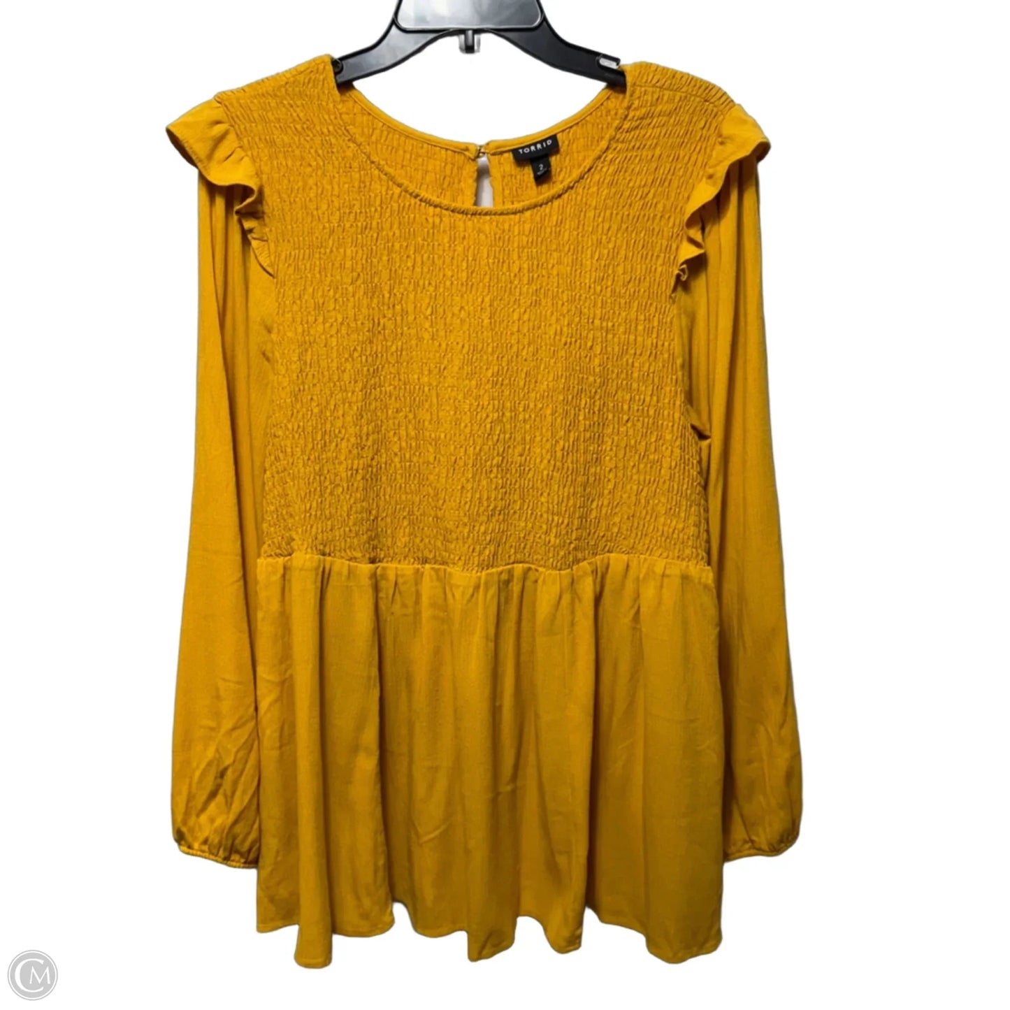 Peplum Crinkle Gauze Smocked Top By Torrid In Yellow, Size: 2X