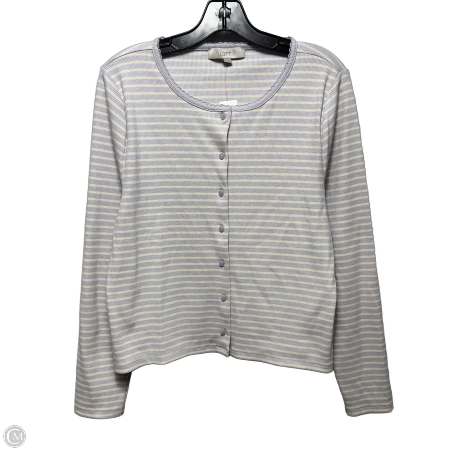 Sweater Cardigan By Loft In Striped Pattern, Size: Xl