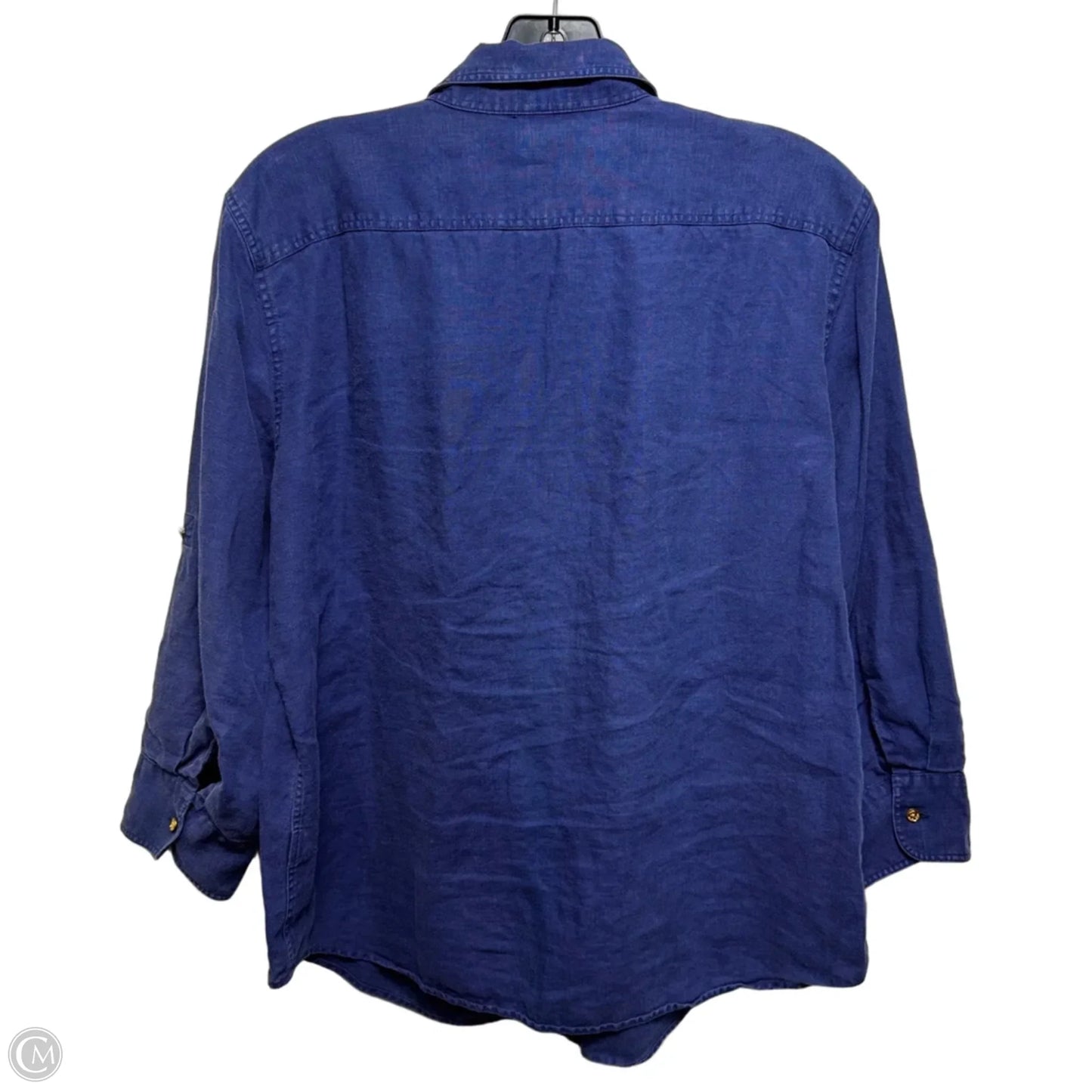Linen Top Long Sleeve By Lauren By Ralph Lauren In Blue, Size: L