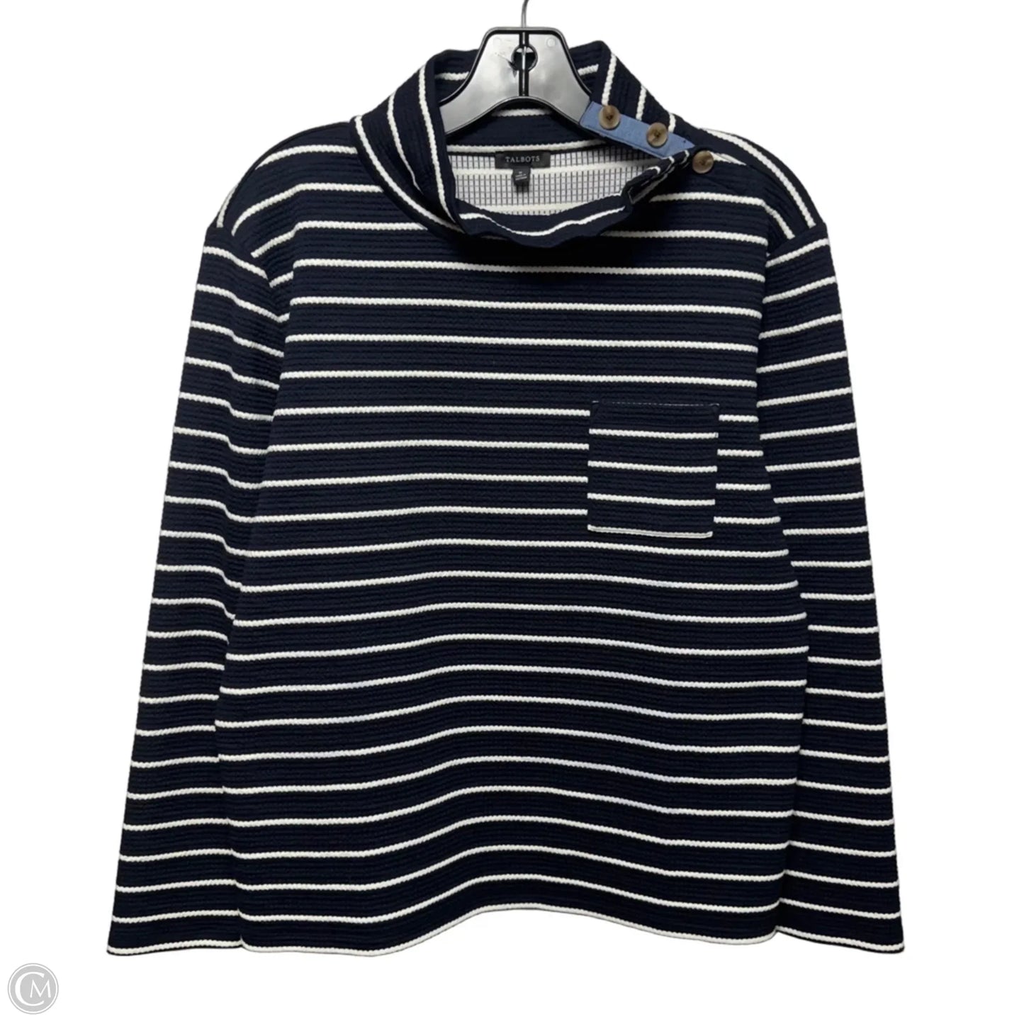 Textured Top Long Sleeve By Talbots In Striped Pattern, Size: M