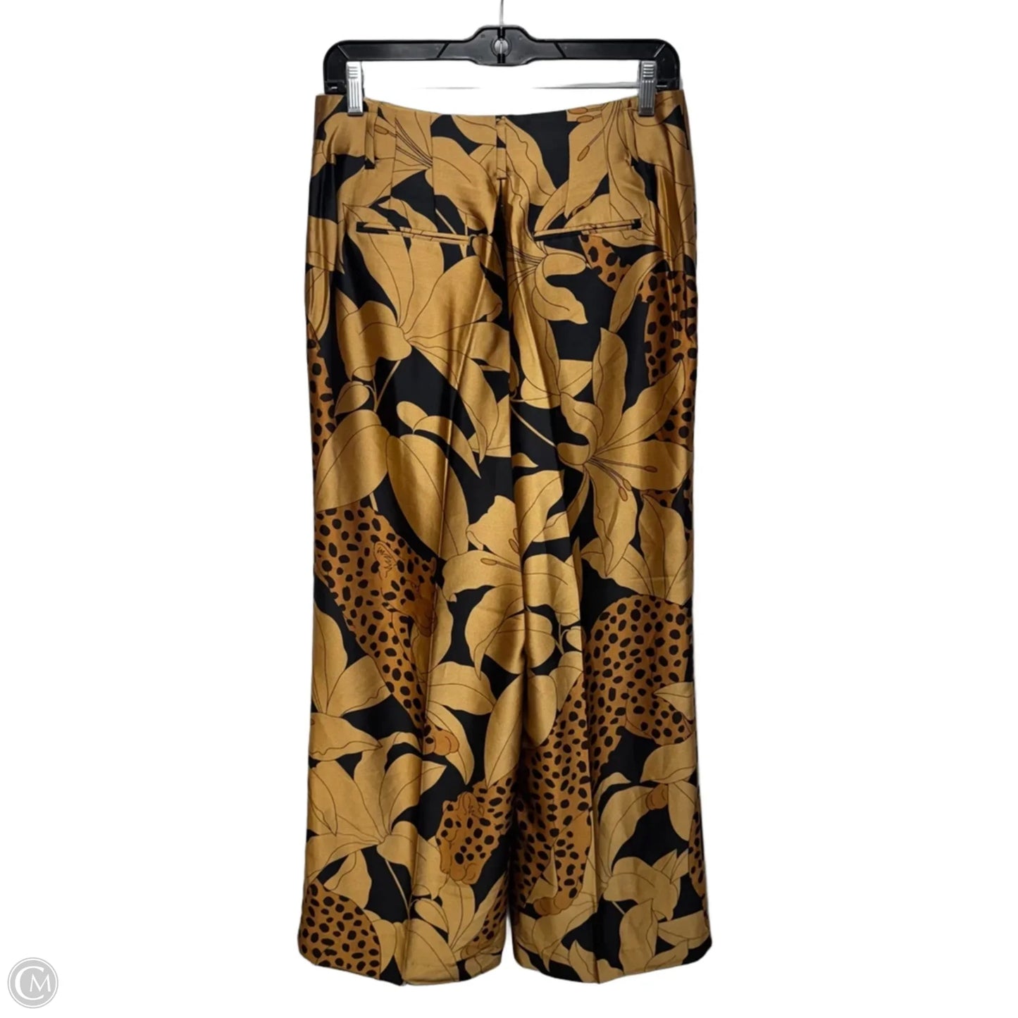 The Silk Pleated Wide Leg Pants By Ann Taylor In Perfect Camel Black & Gold, Size: 6p