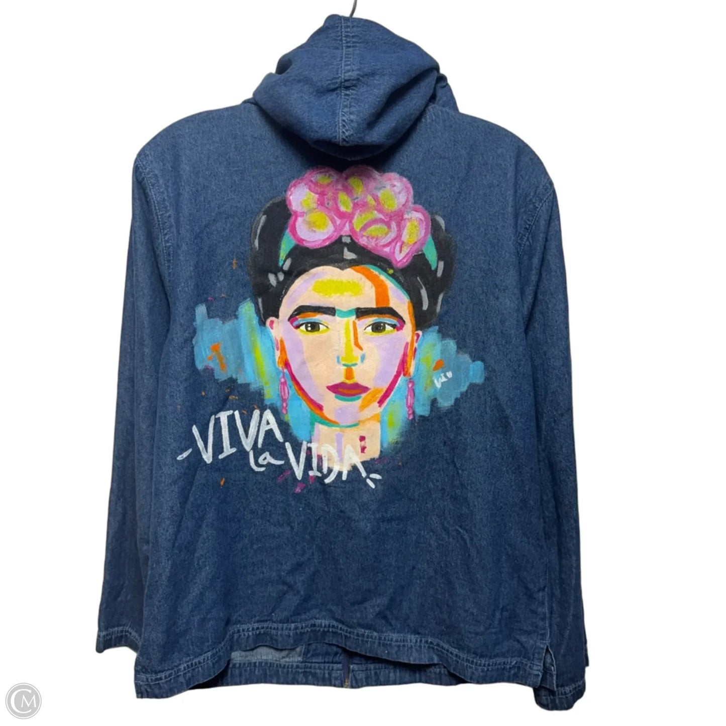 Hand Painted Frida Kahlo Jacket Utility By Serengeti In Blue Denim, Size: M