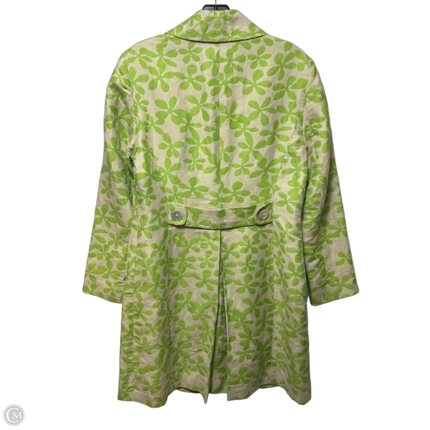 Vintage Linen Blend Coat By Harolds In Cream & Green, Size: 8