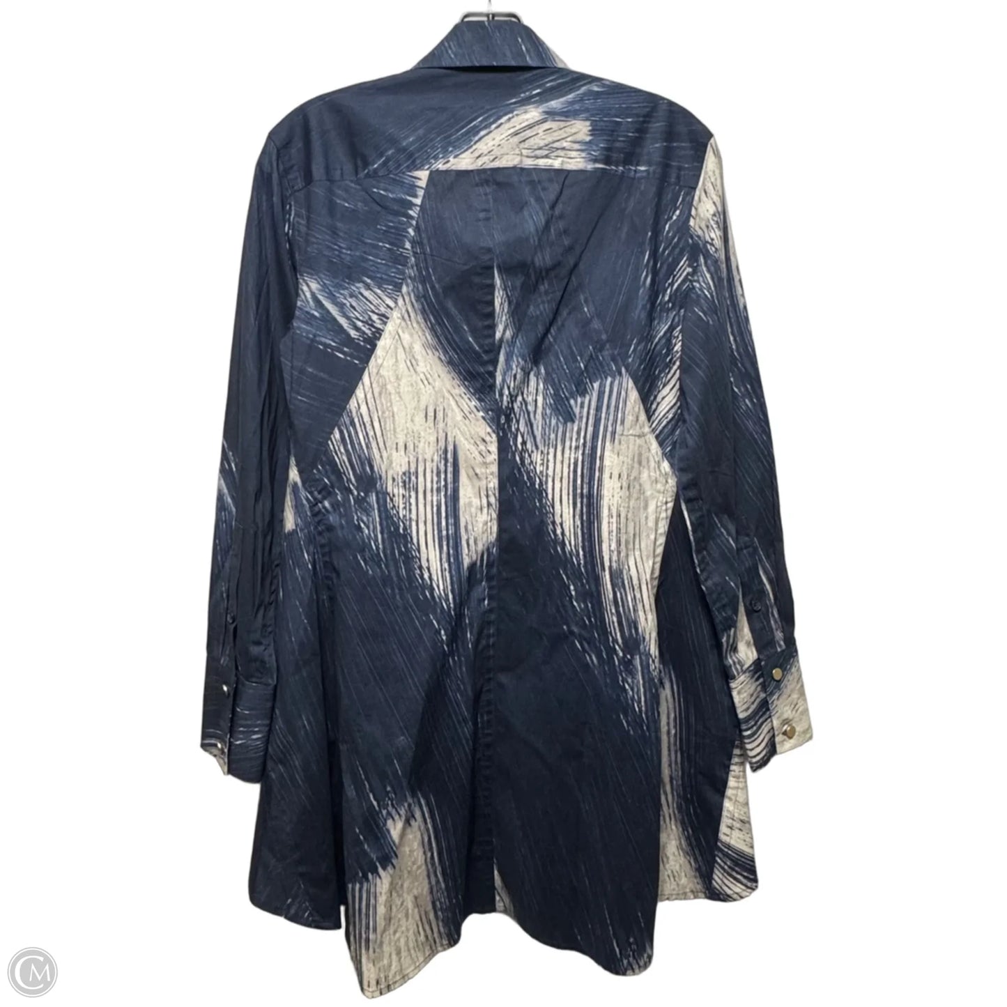 Tunic Long Sleeve By Donna Karan In Blue & Cream, Size: Xs