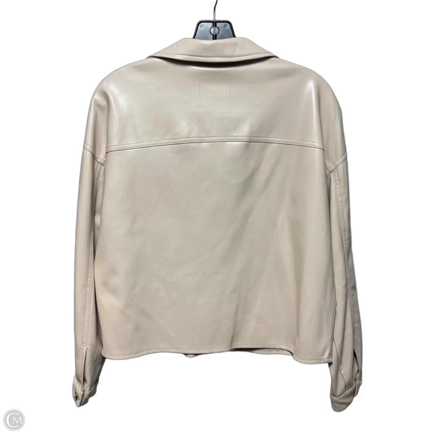 Faux Leather Jacket Shirt By T Tahari In Cream, Size: S