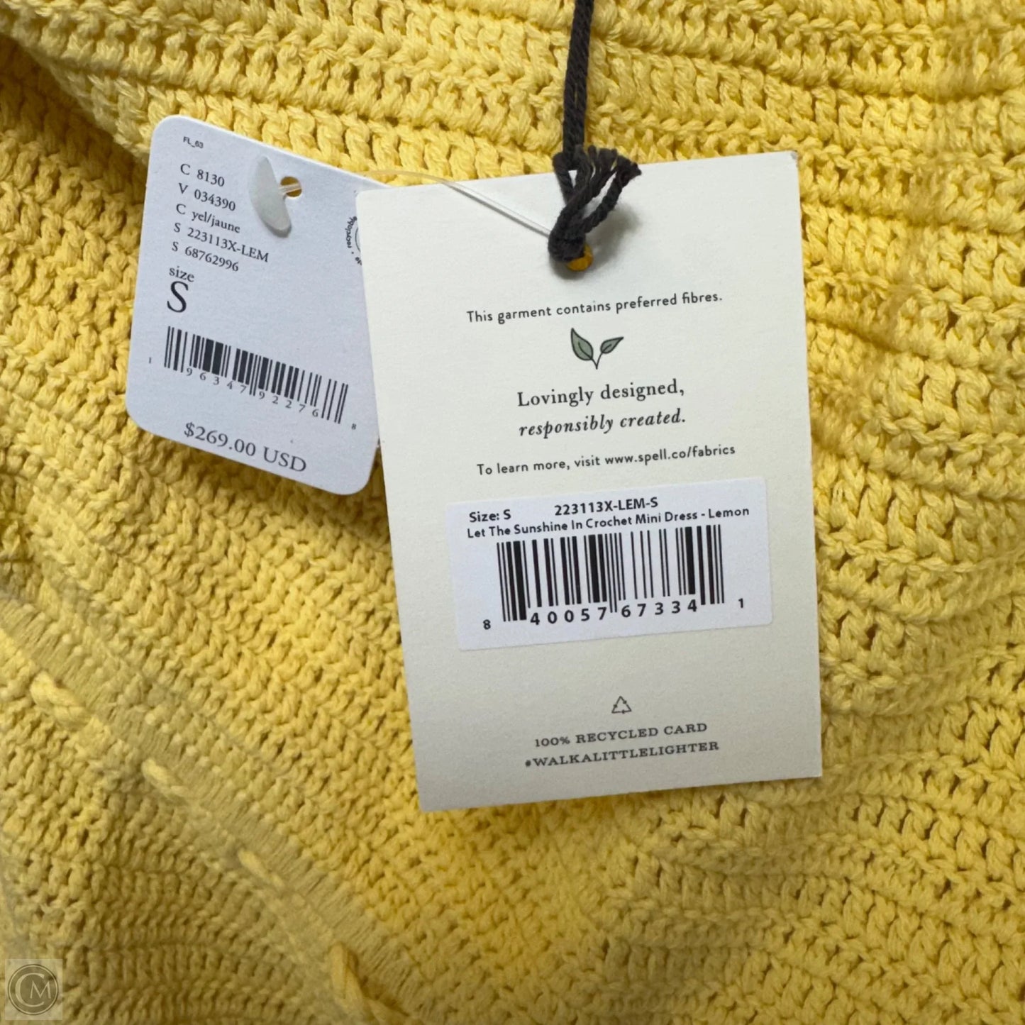 Let the Sunshine In Crochet Mini Dress By Spell In Lemon, Size: S