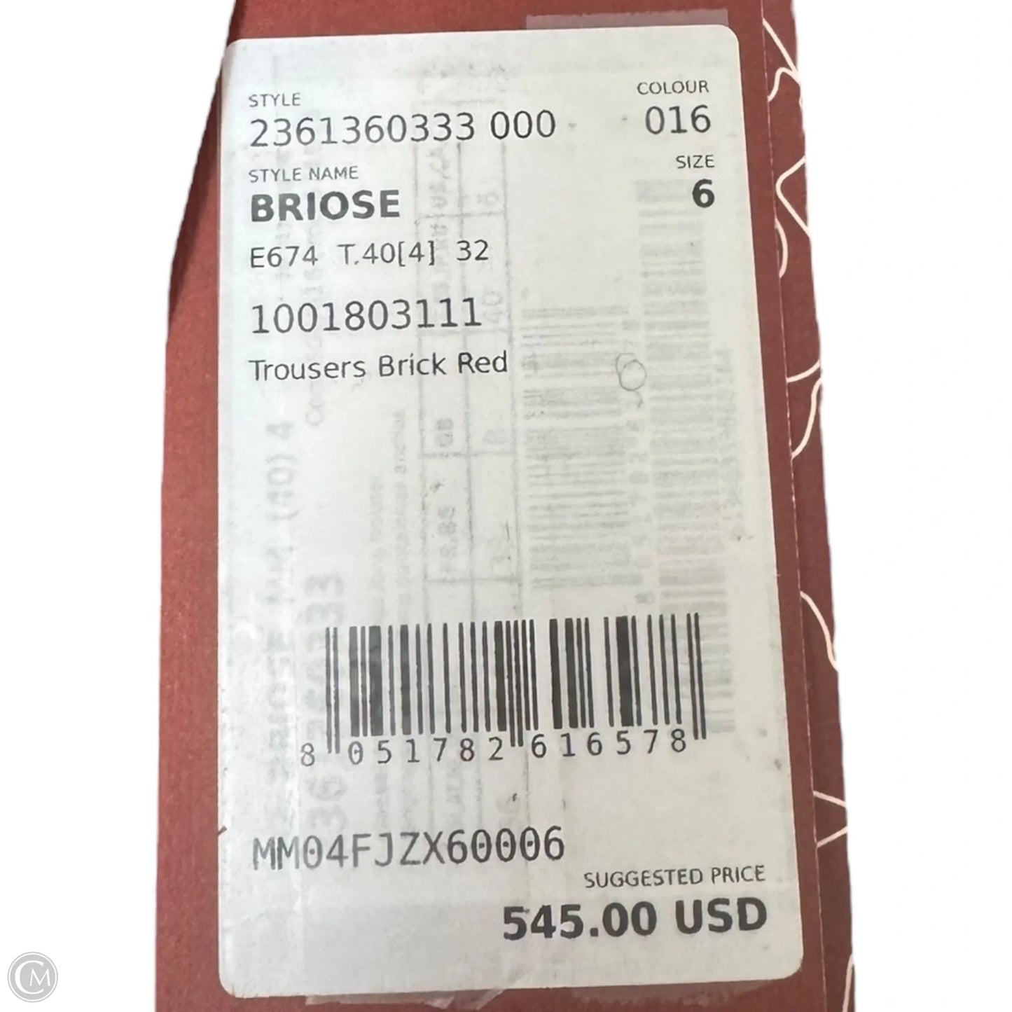 Briose Wool Trouser Pants Designer By Max Mara In Red, Size: 6