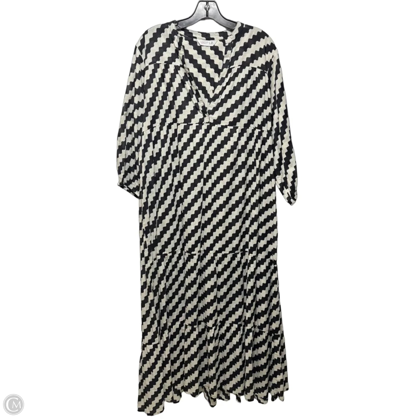 Cotton Voile Maxi Dress By Compania Fantastica In Black & Cream Zigzag Print, Size: M