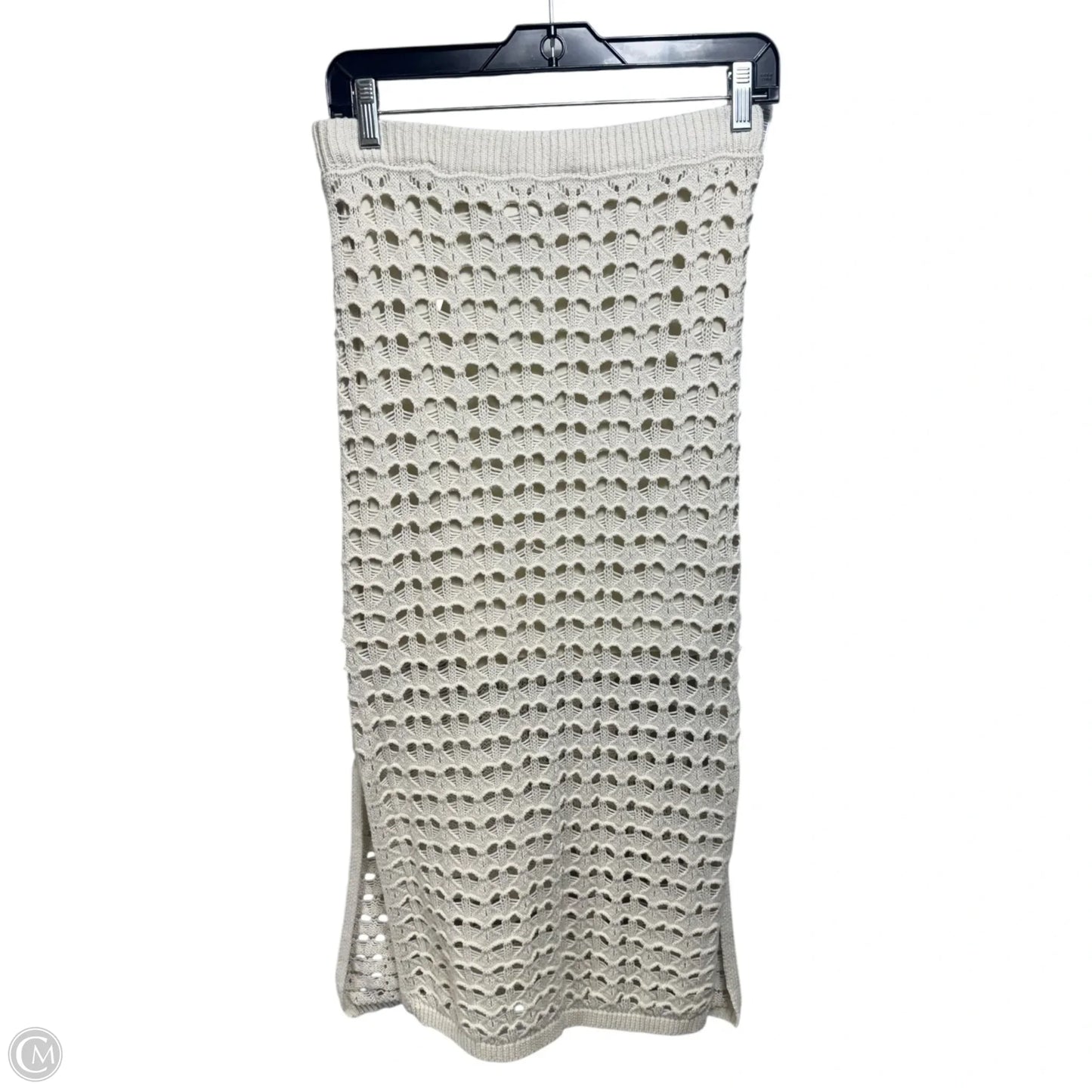 Heart Open Knit Crochet Midi Skirt By Freshman 1996 In Cream, Size: M