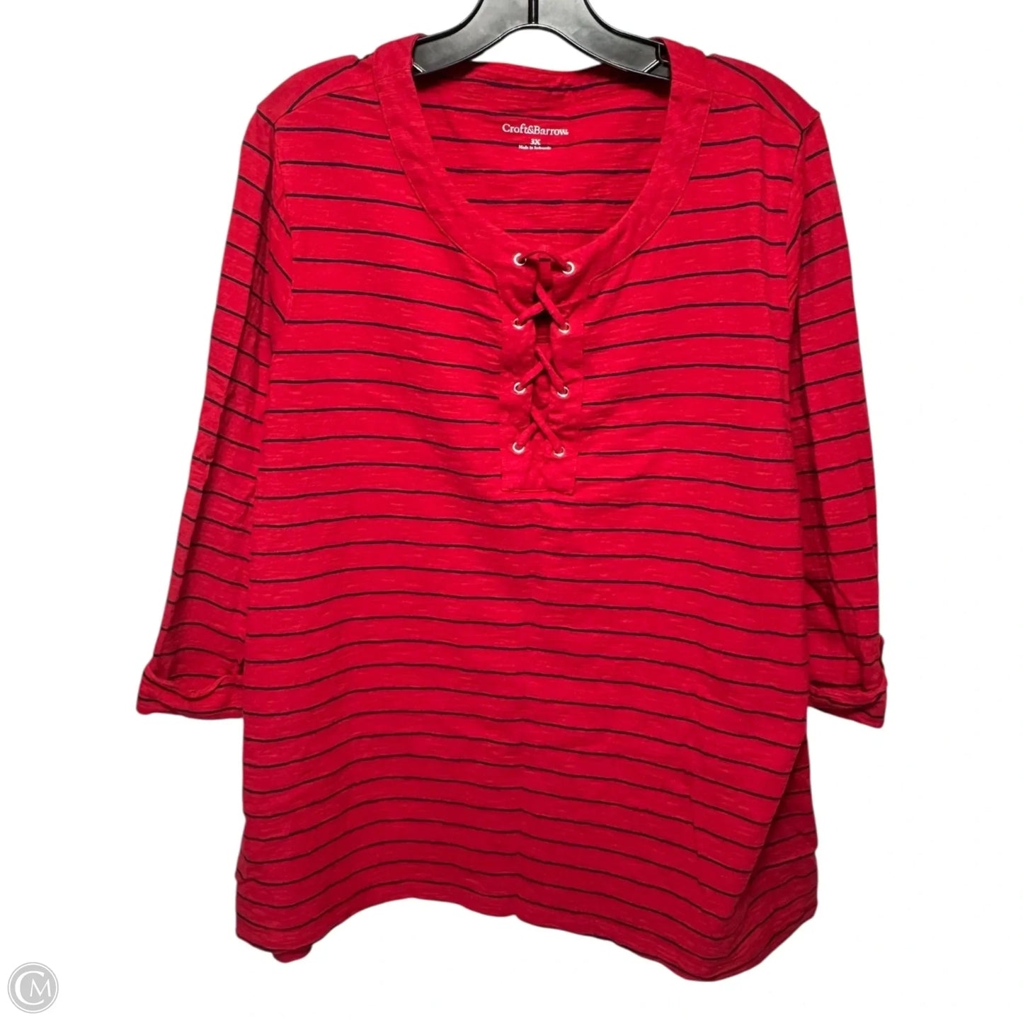 Top 3/4 Sleeve By Croft And Barrow In Striped Pattern, Size: 3x