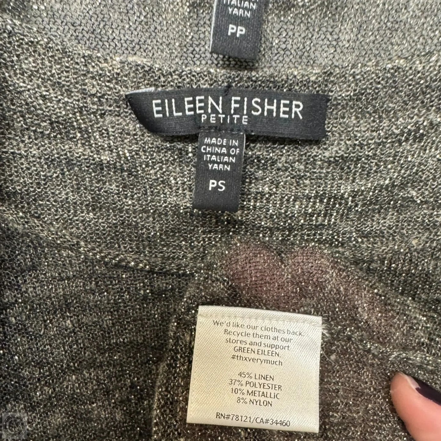 Metallic Linen BlendSweater 2pc Set By Eileen Fisher In Green, Size: S