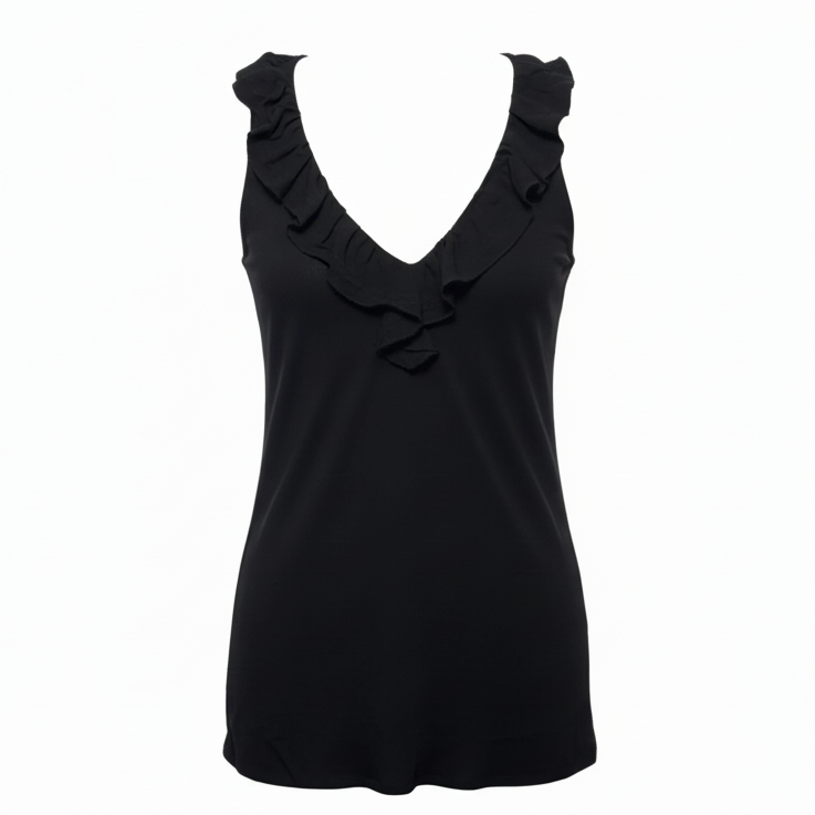 Silk Ruffle Top Sleeveless Designer By Tory Burch In Black, Size: 4