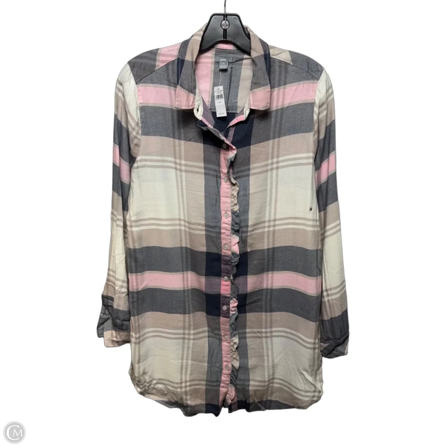 Top Long Sleeve By Aerie In Checkered Pattern, Size: M