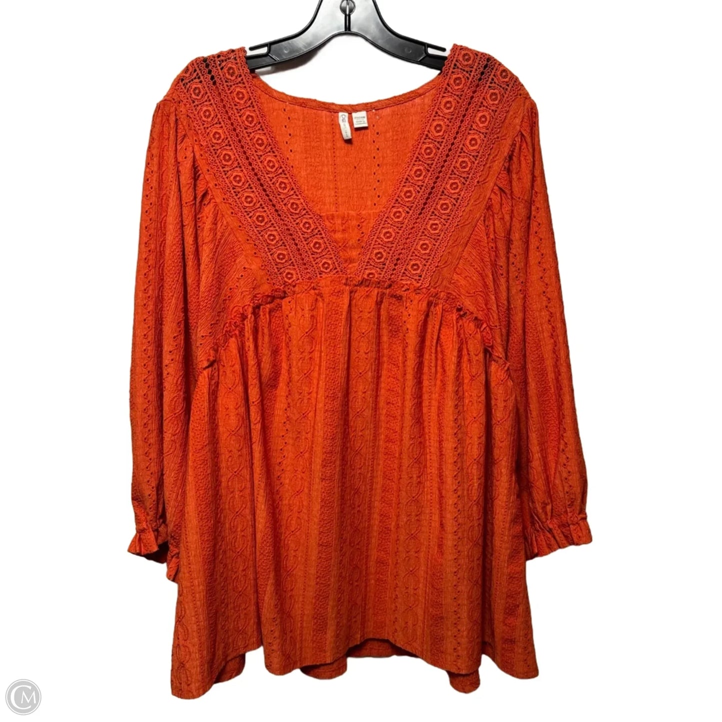 Eyelet Top 3/4 Sleeve By Cato In Orange, Size: 22