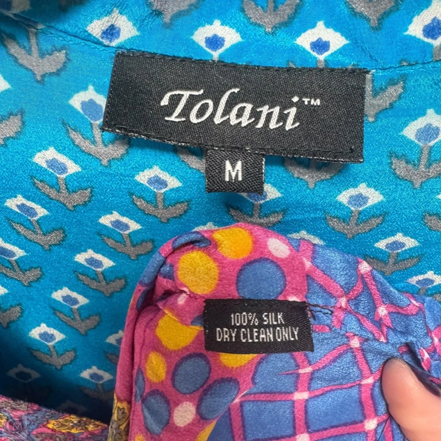 100% Silk Blouse Long Sleeve By Tolani In Multi-colored, Size: M