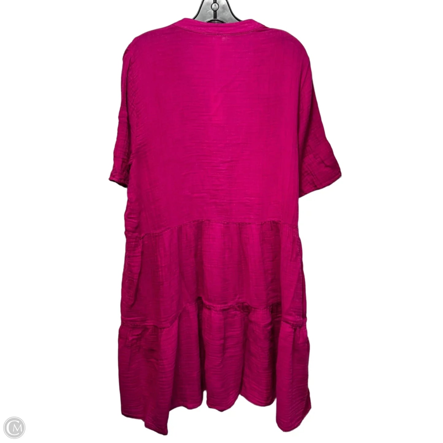 The Kallie Tiered Cotton Gauze Flowy V-Neck Mini Tunic Dress By Anthropologie In Pink, Size: XL