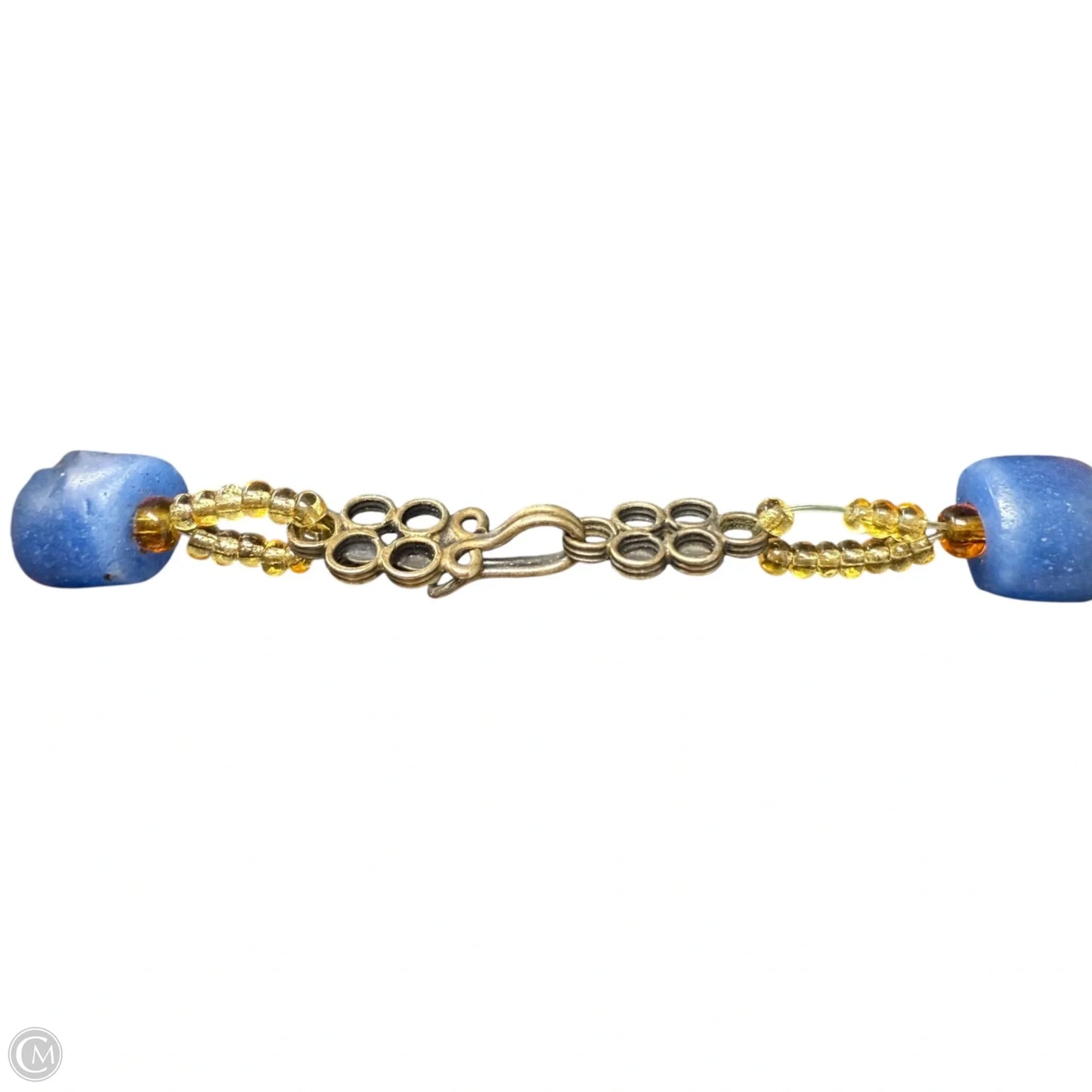 Stone Beaded Y Necklace With Gold Tone Medallion