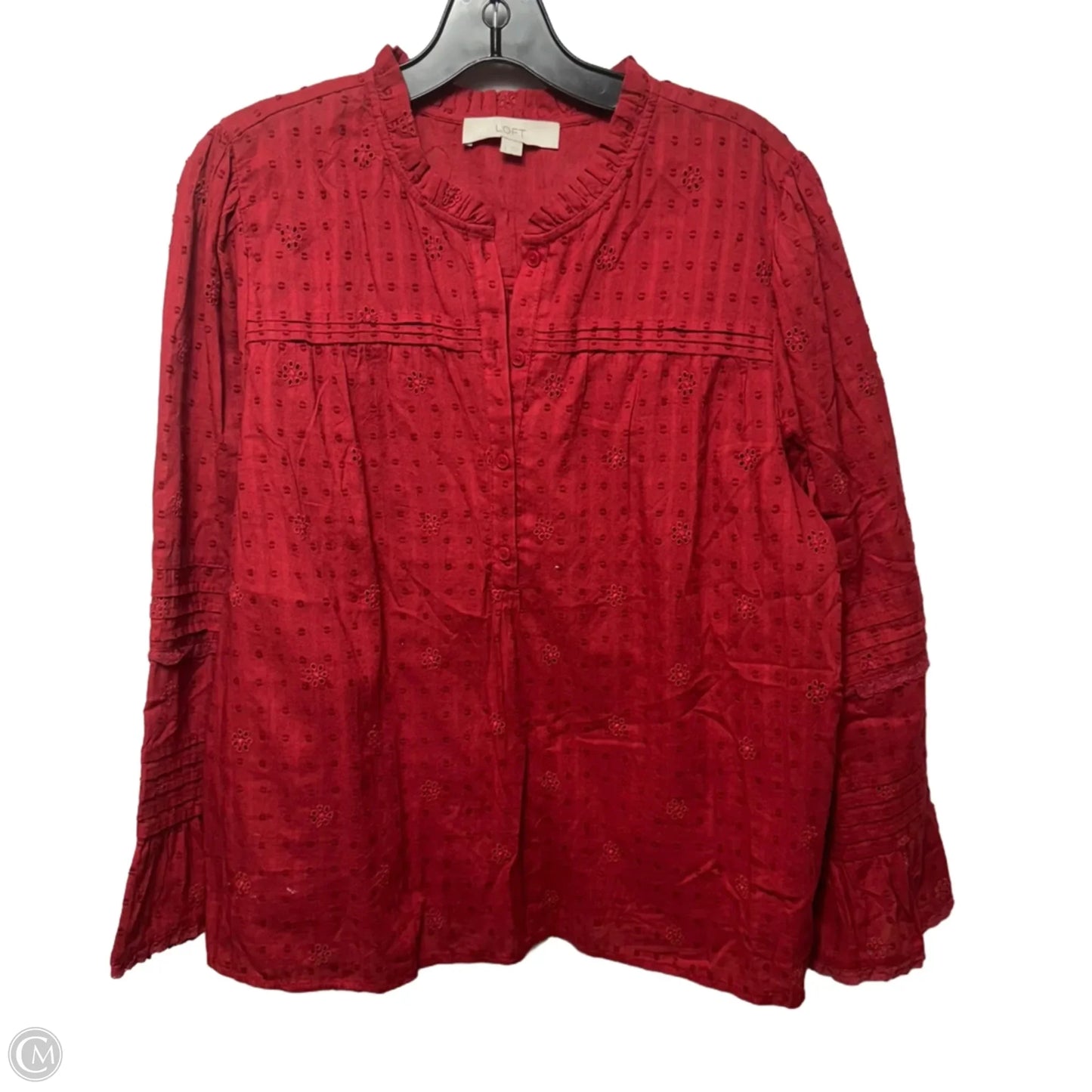 Eyelet Top Long Sleeve By Loft In Red, Size: L