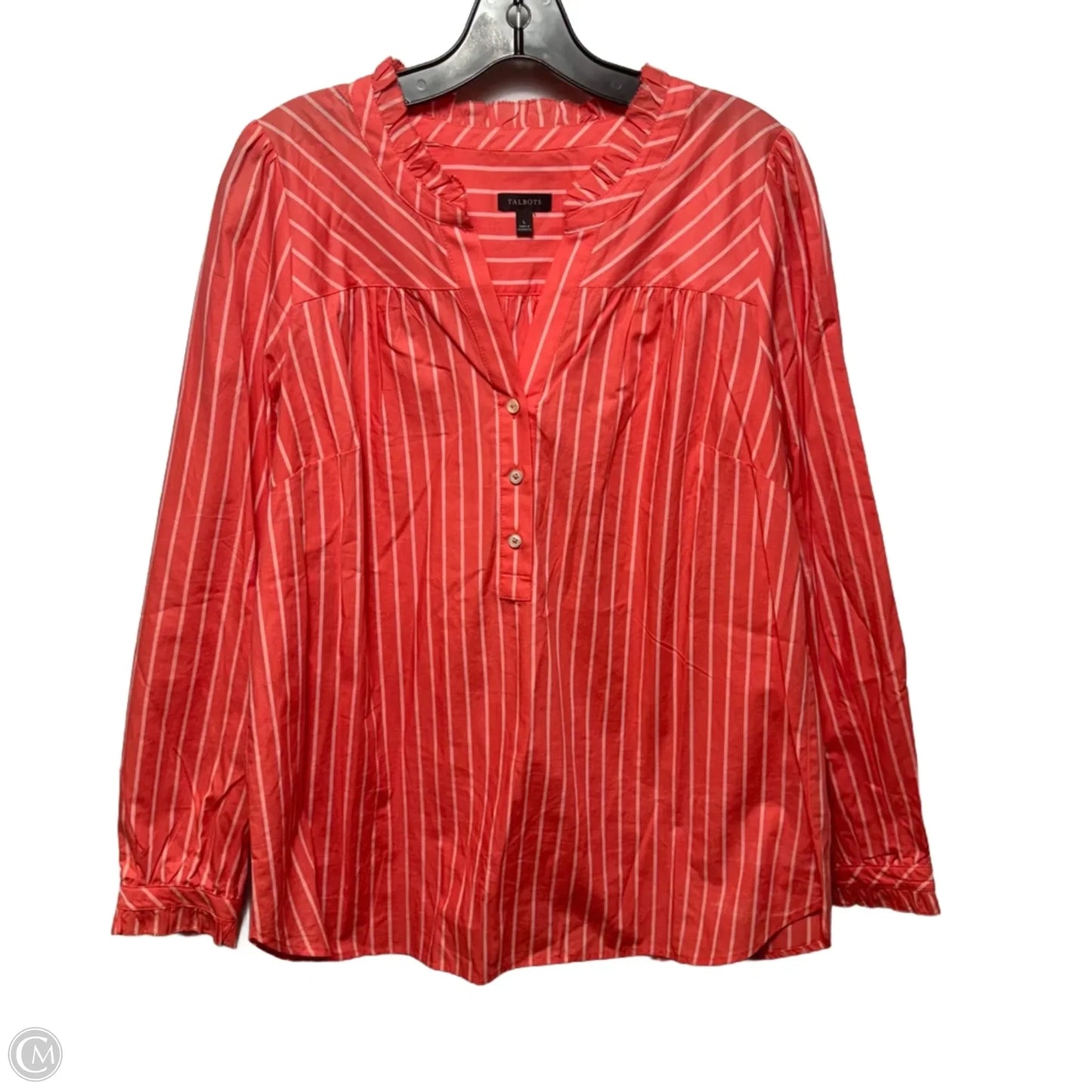 Top Long Sleeve By Talbots In Orange & White, Size: L