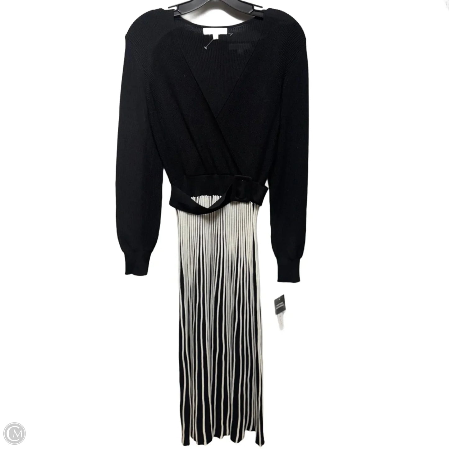 Rib Pleated Sweater Dress By Robbie Bee In Black & White, Size: M