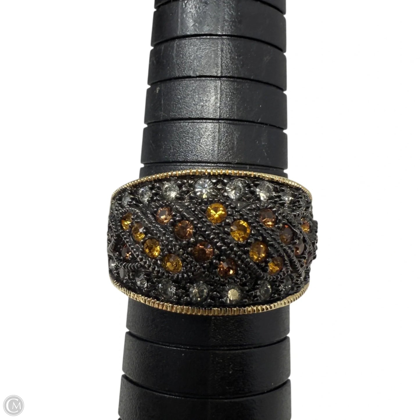 Gold & Black Tone Amber & Clear Crystal Statement Ring By Joan Rivers, Size: 10