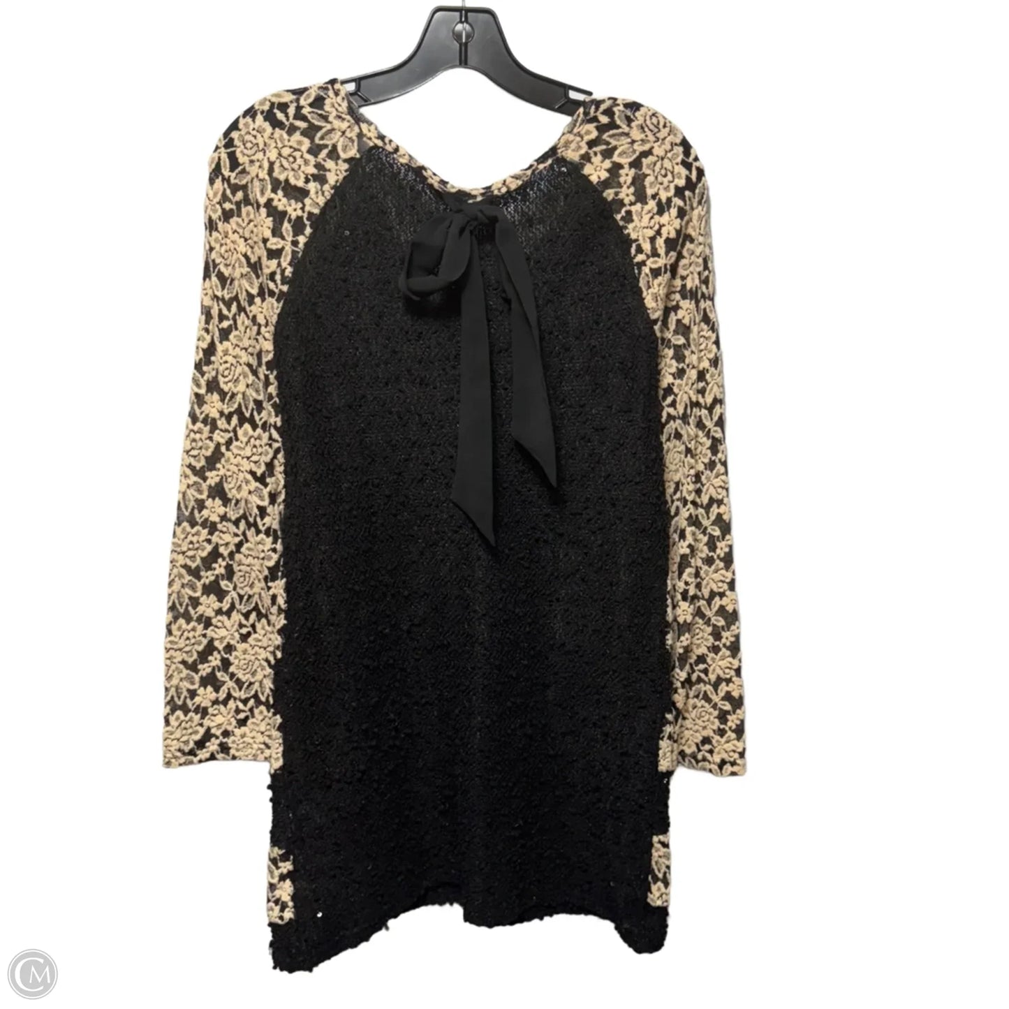Floral Lace Knit Top Long Sleeve By A’reve X Anthropologie In Black & Tan, Size: L