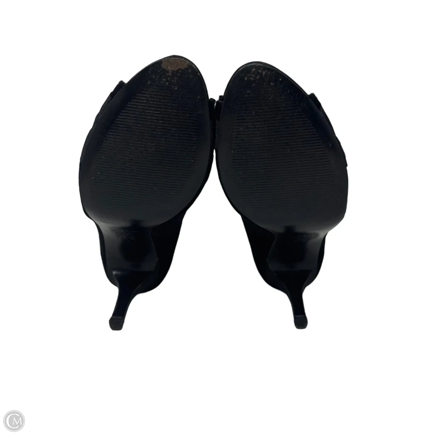 Velvet Ruffle Peep Toe Shoes Heels Stiletto By Nina In Black, Size: 10