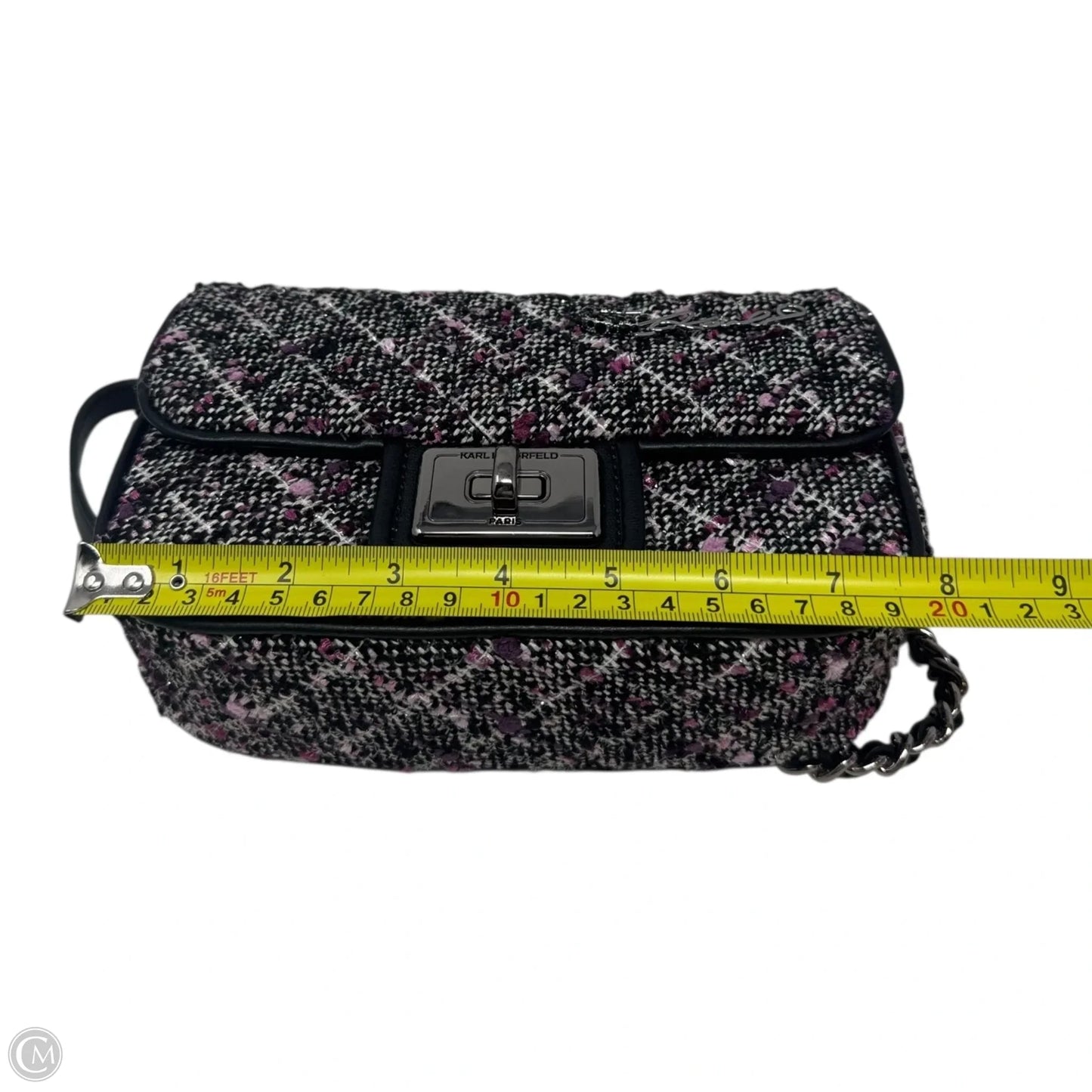 Tweed Crossbody Handbag Designer By Karl Lagerfeld, Size: Small