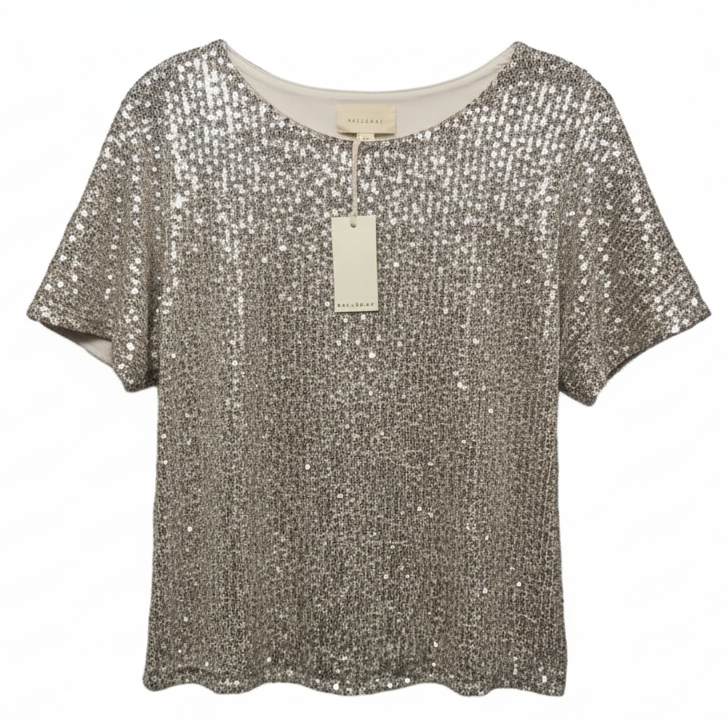 Top Short Sleeve By Melloday In Silver, Size: S
