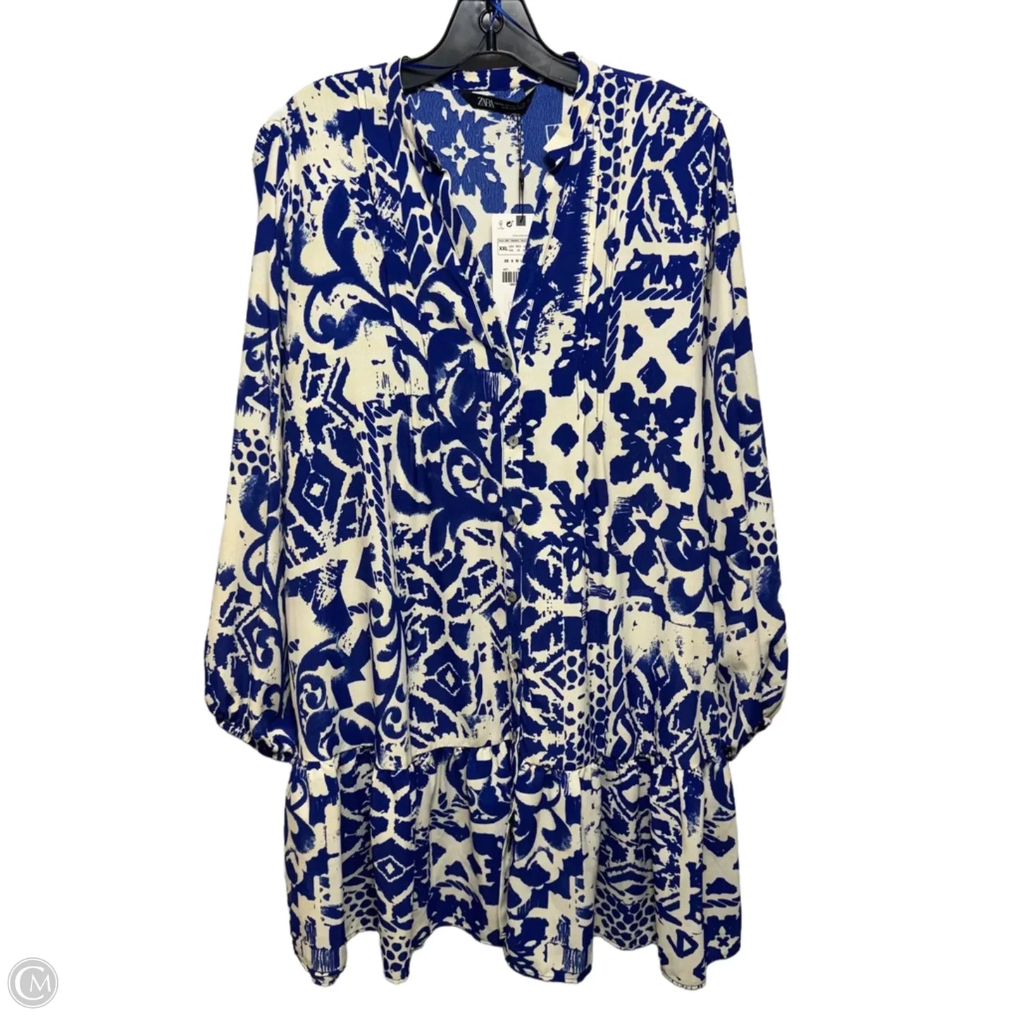 Tunic Long Sleeve By Zara In Blue & Cream, Size: Xxl