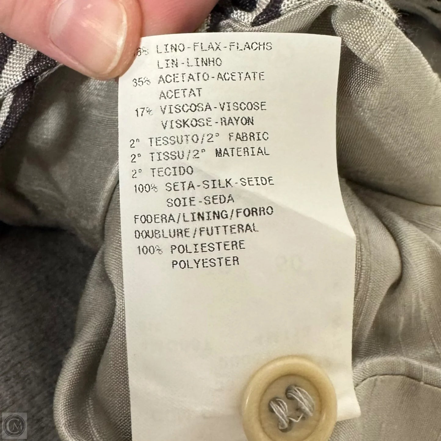 Linen & Silk Blazer Luxury Designer By Armani In Checkered Pattern, Size: 14