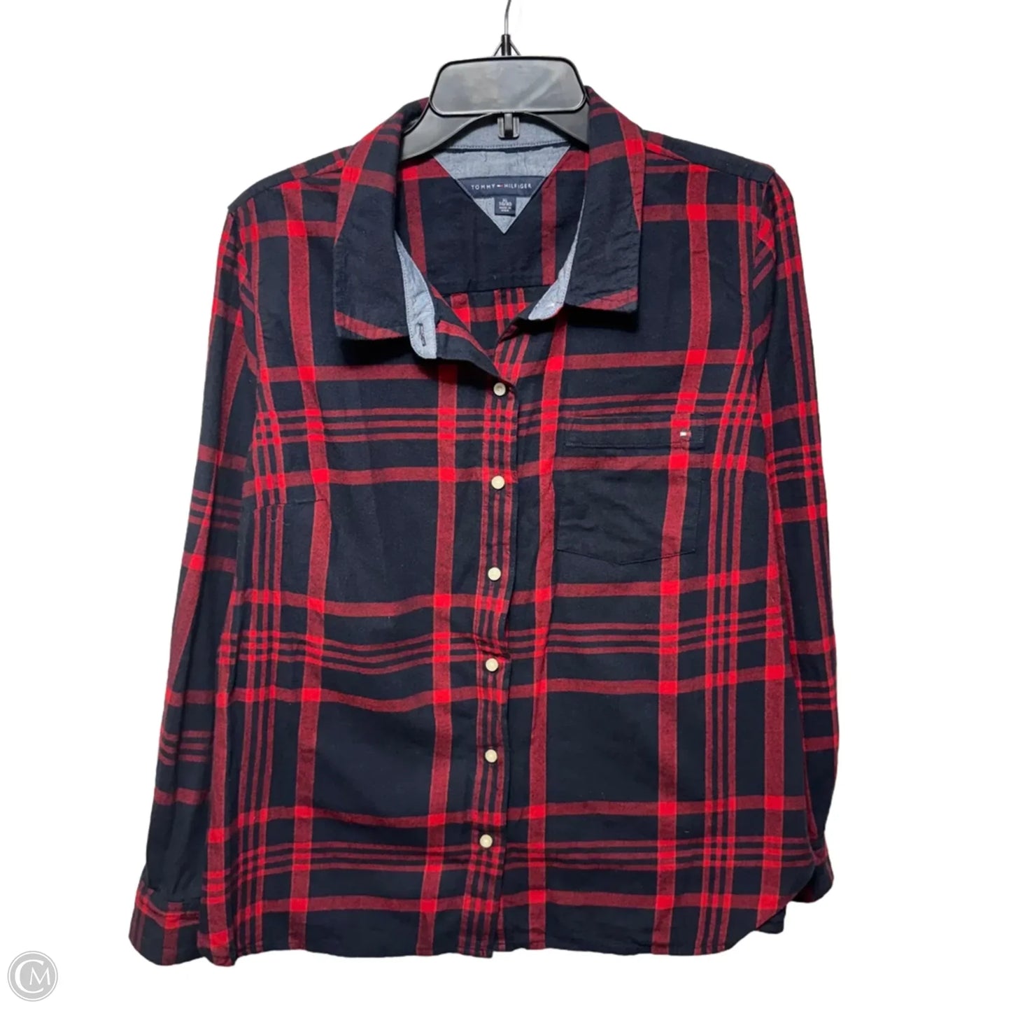Top Long Sleeve By Tommy Hilfiger In Plaid Pattern, Size: Xl