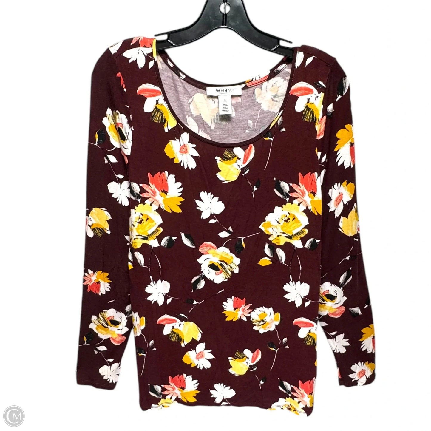 Top Long Sleeve By White House Black Market In Floral Print, Size: L