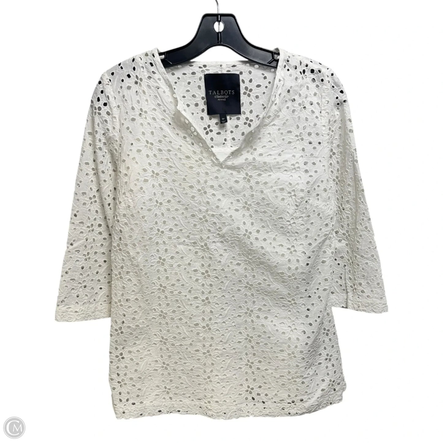 Eyelet Top Long Sleeve By Talbots In White, Size: 8p
