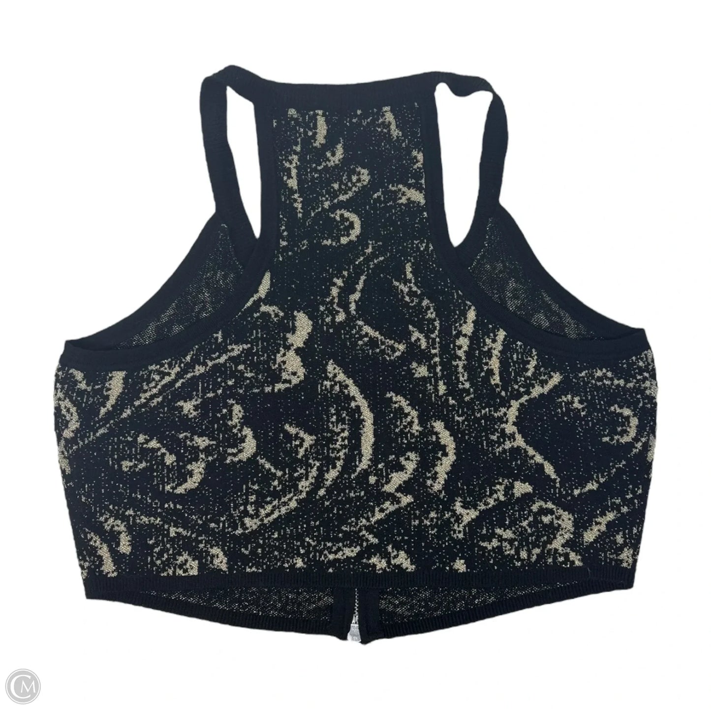 Double Zip Front Sweater Vest By Maeve In Black & Gold, Size: L