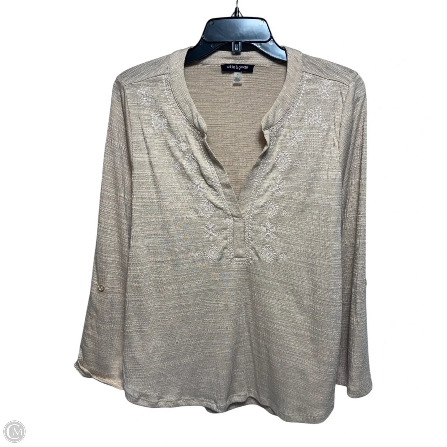 Top Long Sleeve By Cable And Gauge In Cream, Size: 1x