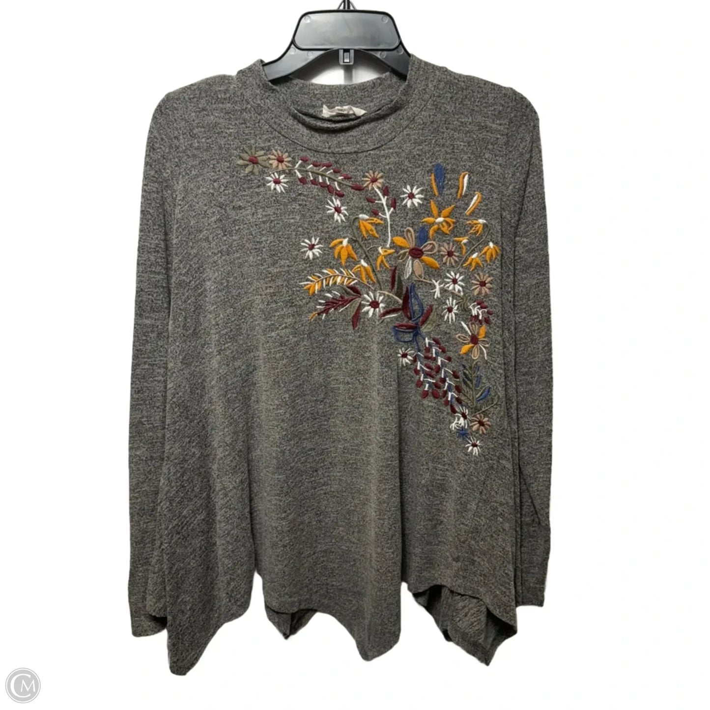 Embroidered Top Long Sleeve By Thml In Grey, Size: M