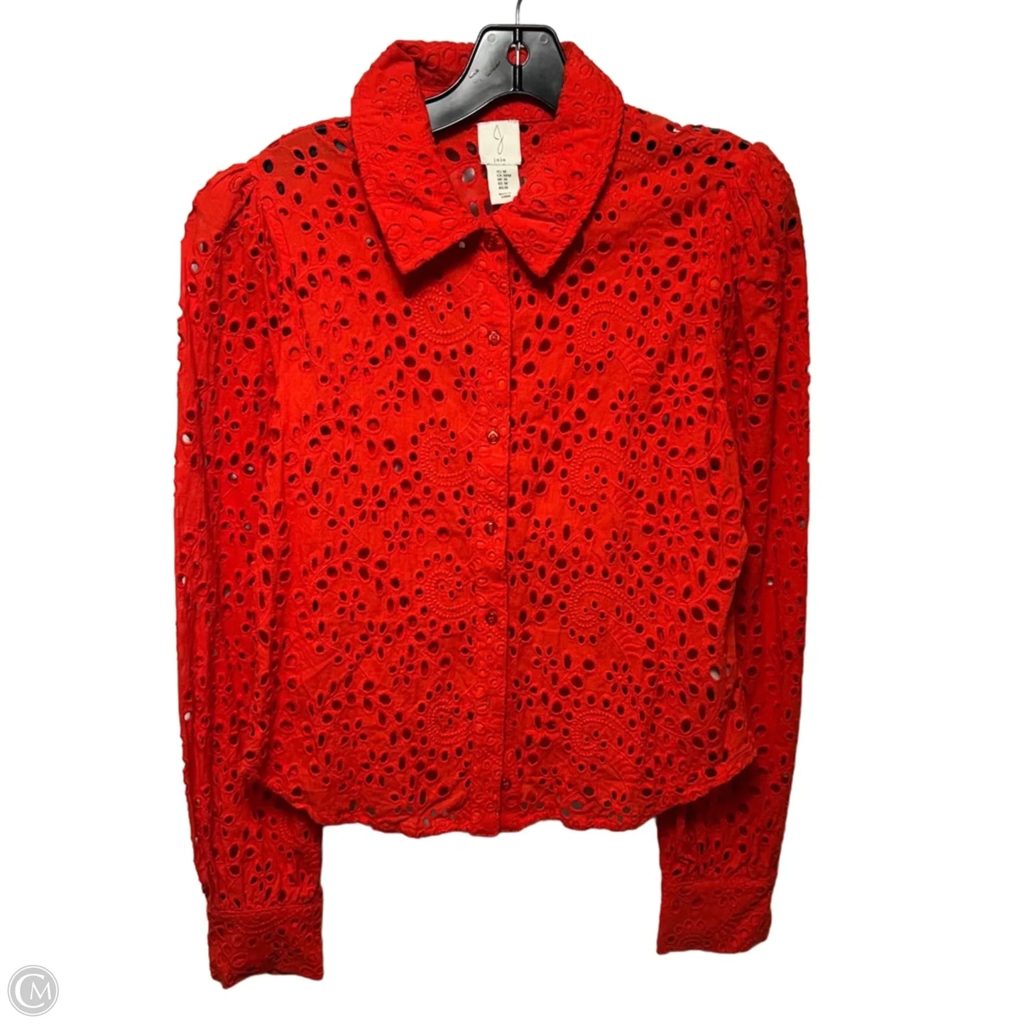 Eyelet Collared Top Long Sleeve By Joie In Red, Size: M