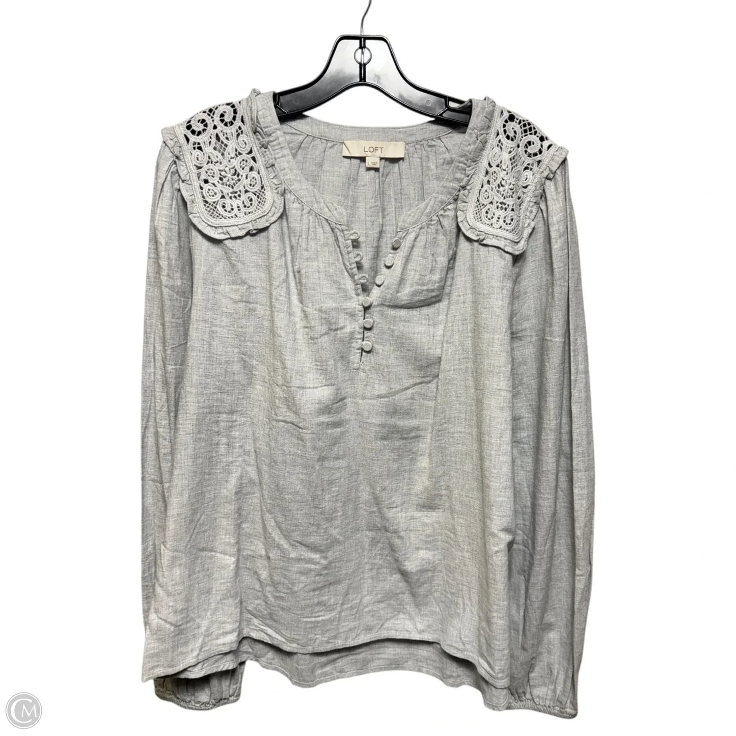 Blouse Long Sleeve By Loft In Grey, Size: L