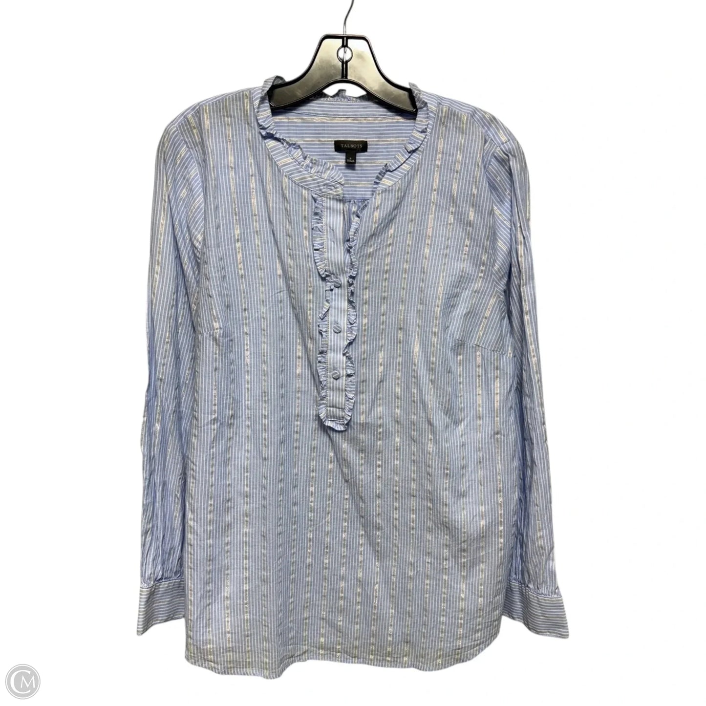 Metallic Blouse Long Sleeve By Talbots In Striped Pattern, Size: L