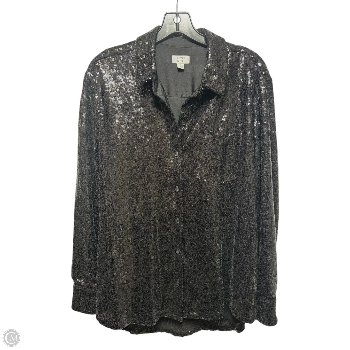 Sequin Top Long Sleeve By Crown And Ivy In Black, Size: L