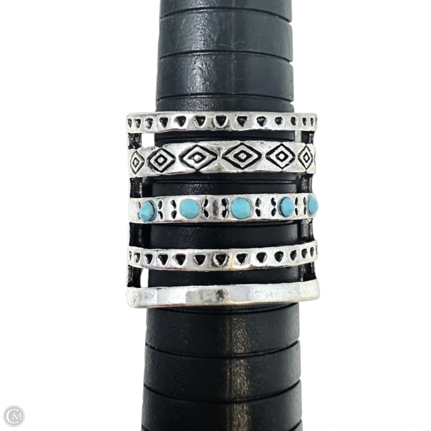 Sterling Silver Aztec Engraved Turquoise Ring By Boho Magic, Size: 9