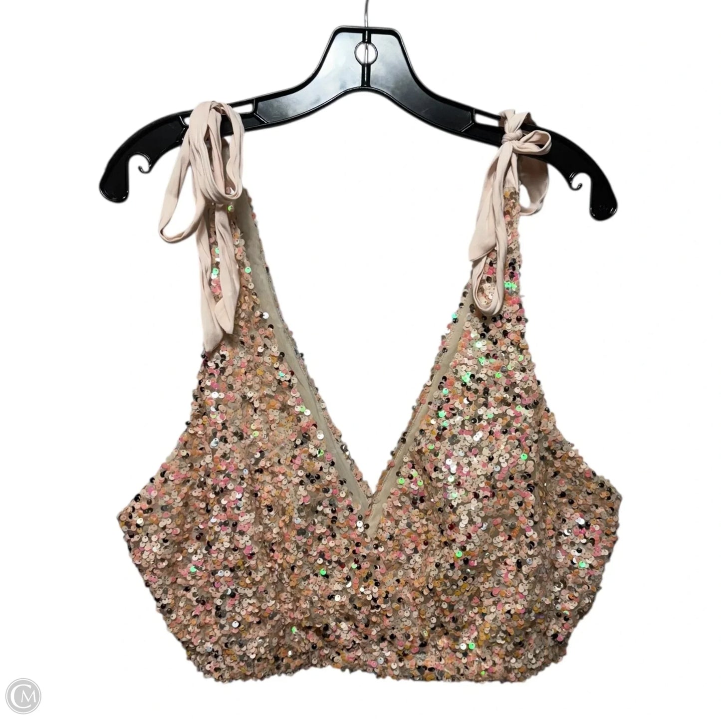 Sequin Tie Strap Bralette By Free People In Peach, Size: L